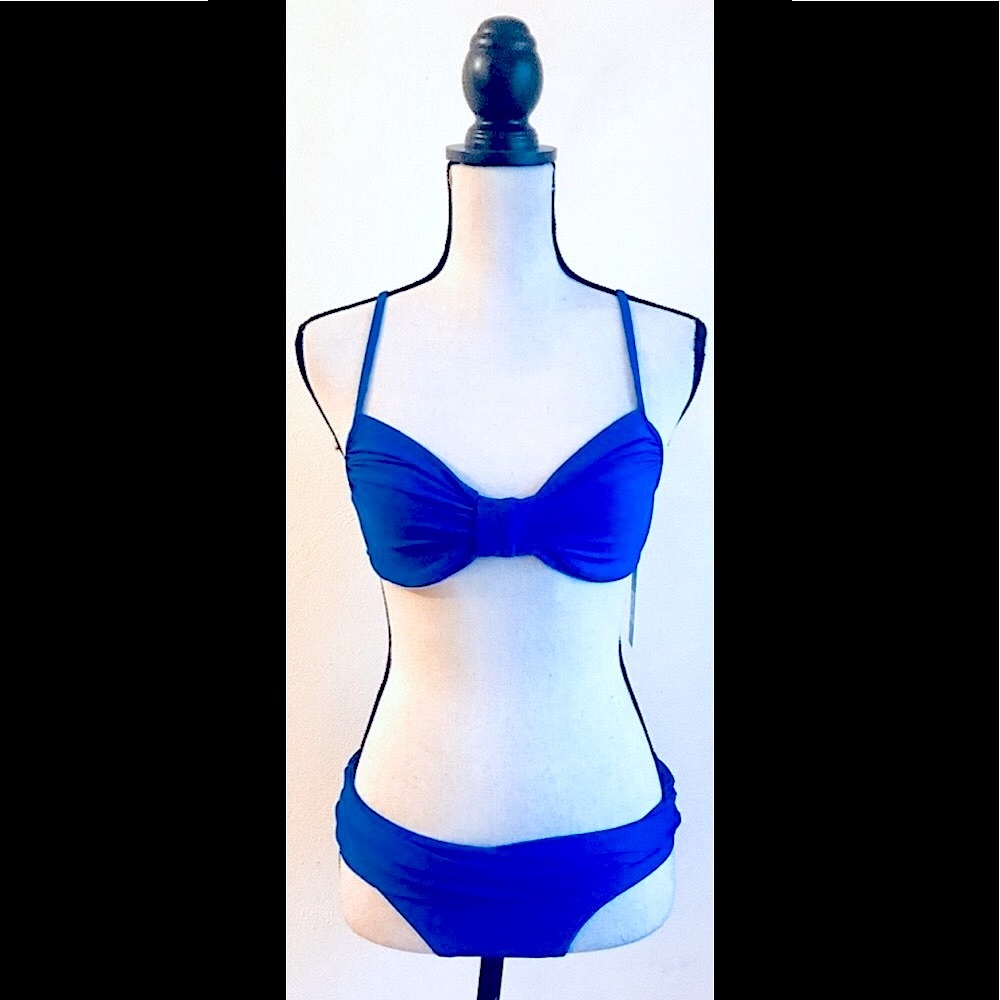 Cobalt Blue Bikini Swimsuit: Ruched Accents, Underwire Top, Sz. 6-NWT